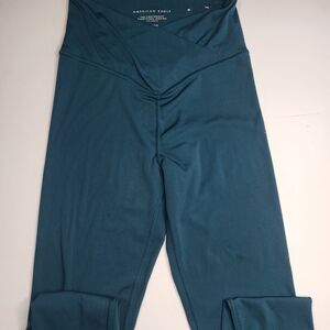 American Eagle Outfitters High-Waist Crossover Leggings in Teal Green